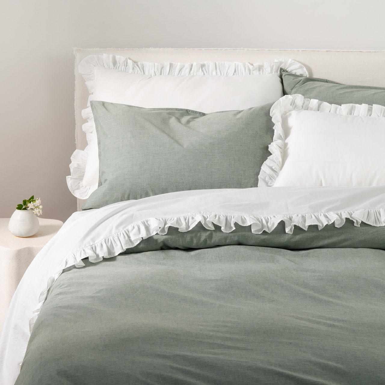 Softwash Cotton Ruffle White European Pillowcase Pair - Vintage